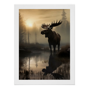 Majestic Moose in het Golden Glow Poster van Dawn Perfect Poster