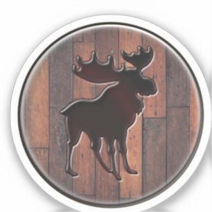 Majestic Moose Wood Plank Logo Rond Sticker
