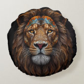Majestic Mozaïek Leeuw Hoofd Rond Kussen (Achterkant)