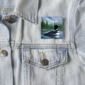 Majestic Northern Wilderness Loon Vierkante Button 5,1 Cm (In situ)
