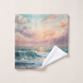 Majestic Ocean Sunset Waves Watercolor Côte (Gant de toilette)