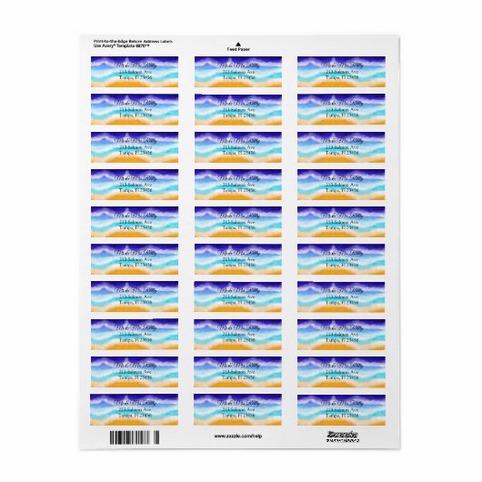 Majestic Ocean Waves Blue en Blauwgroen Sandy Shor Etiket (Full Sheet)