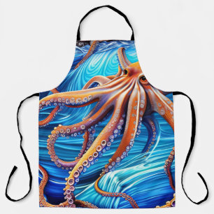 Majestic Octopus Blue Ocean Wave Expressionisme Schort