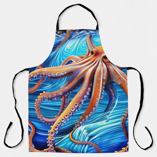 Majestic Octopus Blue Ocean Wave Expressionisme Schort (Voorkant)