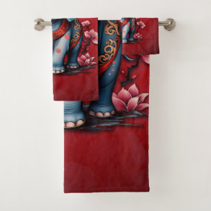 Majestic olifant in traditionele Japanse stijl. Bad Handdoek