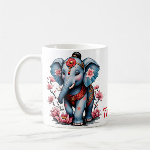 Majestic olifant in traditionele Japanse stijl. Koffiemok