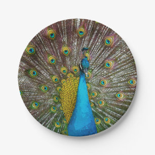 Majestic Peacock Bird met Royal Plumage Papieren Bordje