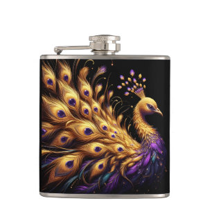 Majestic Peacock die Paarse en Gouden Veer tonen Heupfles
