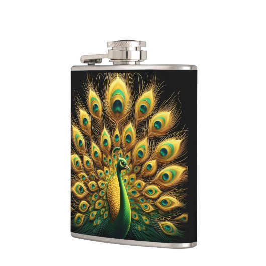 Majestic Peacock Display groen en goud Heupfles (Links)