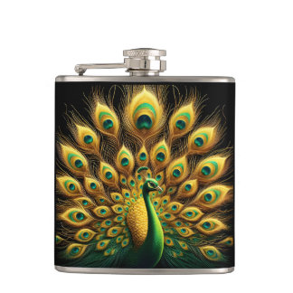 Majestic Peacock Display groen en goud Heupfles