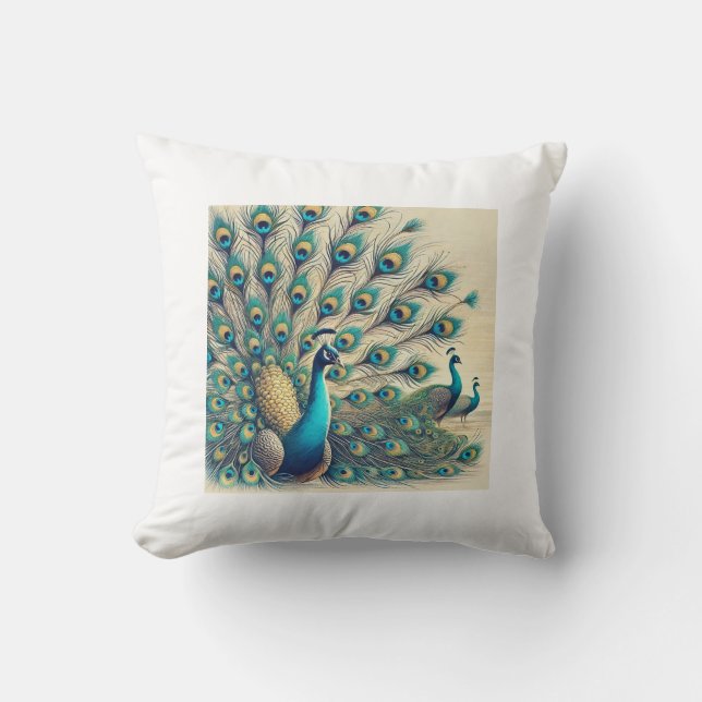 Majestic Peacocks - Vibrant coussin (Recto)