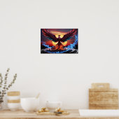 Majestic Phoenix Rising from Fiery Depths Sunset Poster (Keuken)