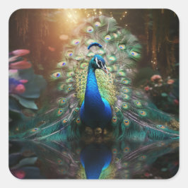 Majestic Plume Peacock Vierkante Sticker