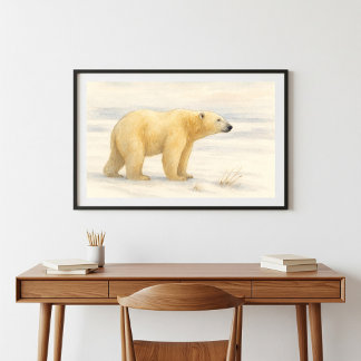 Majestic Polar Beer: Arctic Wildlife Waterverf Poster