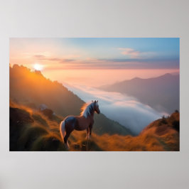 Majestic Red Horse in de Berg op zonsondergang Poster