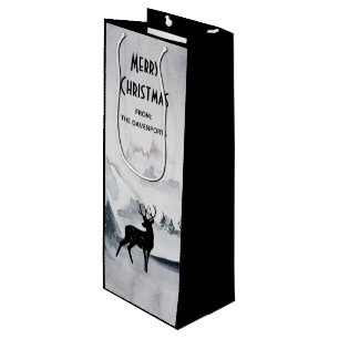 Majestic Reindeer Grey Waterverf Merry Kerstmis Wijn Cadeautas