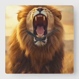Majestic Roaring Lion Poster Vierkante Klok