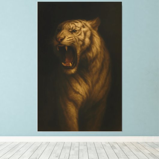 Majestic Roaring White Tiger – Fine Art Canvas (Insitu (Houten vloer))