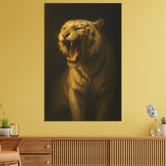 Majestic Roaring White Tiger – Fine Art Premium Ca Canvas Afdruk (Insitu (Woonkamer))