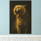 Majestic Roaring White Tiger – Fine Art Premium Ca Canvas Afdruk (Insitu (Houten vloer))