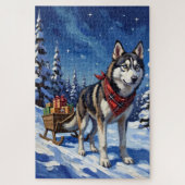 Majestic Siberian Husky Pulling Christmas Sled Legpuzzel (Verticaal)