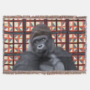Majestic Sitting Gorilla Op Rode Geometrische Wild Deken