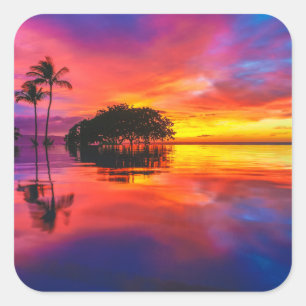 Majestic Sunset Wailea Beach, Maui, Hawaii Vierkante Sticker