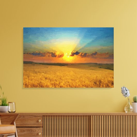 Majestic Tarwevelden Uitzicht Olieverfschilderij P Canvas Afdruk (Insitu (Woonkamer))