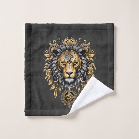 Majestic tête de lion doré avec crinière noire. (Gant de toilette)