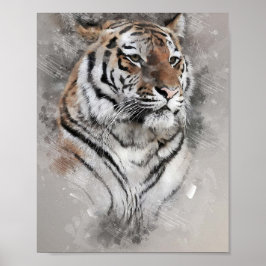 Majestic Tiger Head Face waterverf olieverfschilde Poster