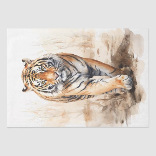 Majestic Tiger Walk Waterverf Illustratie Tissuepapier (Voorkant)