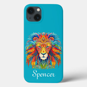 Majestic Tribal Lion met aangepaste naam iPhone 13 Hoesje