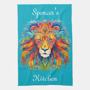 Majestic Tribal Lion met aangepaste naam Theedoek