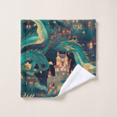 Majestic Turquoise Dragons et Village (Gant de toilette)