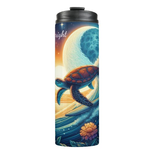 Majestic Turtle Surfing Sunset Ocean Thermosbeker (Voorkant)