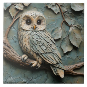 Majestic Uil op Branch Wildlife Faux Relief Tegeltje