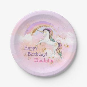 Majestic Unicorn en Rainbow Birthday Party Papieren Bordje