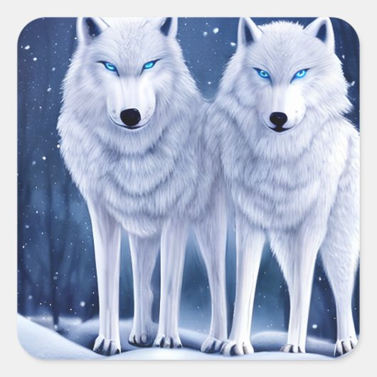 Majestic White Arctic Wolves Art Vierkante Sticker (Voorkant)