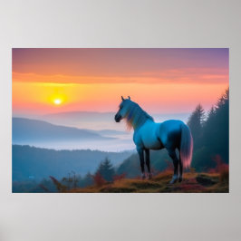 Majestic White Horse in de Berg op zonsondergang 2 Poster