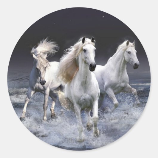 Majestic White Horses Ronde Sticker (Voorkant)