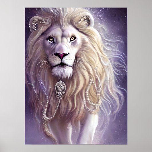 Majestic White Lion Fantasy Art Poster (Voorkant)