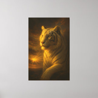 Majestic White Tiger in Golden Light Canvas Afdruk