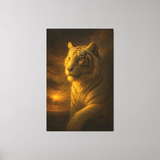 Majestic White Tiger in Golden Light Canvas Afdruk (Voorkant)