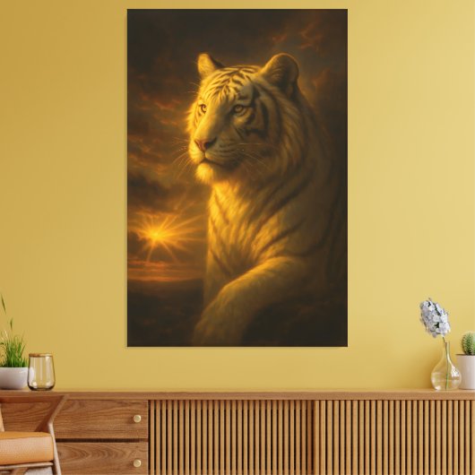 Majestic White Tiger in Golden Light Canvas Afdruk (Insitu (Woonkamer))