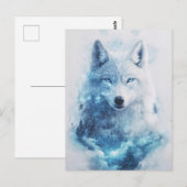 Majestic White Wolf in Icy Blue Nebula Briefkaart (Voorkant / Achterkant)