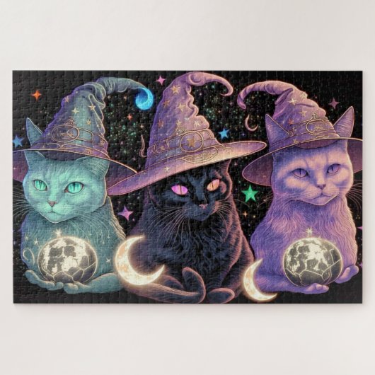 Majestic Witchy Cats Illustratie Legpuzzel (Horizontaal)