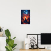 Majestic Wolf Howling bij het Moon Poster (Thuiskantoor)