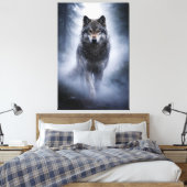 Majestic Wolf – Silent Presence in the Fog Canvas Afdruk (Insitu (Slaapkamer))