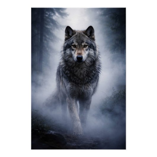 Majestic Wolf – Silent Presence in the Fog Poster (Devant)