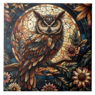 Majestic Woodland Brown Owl Glas in lood Tegeltje